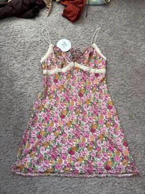 Princess Polly Floral Lace Trim Sundress - Pink & Orange Roses